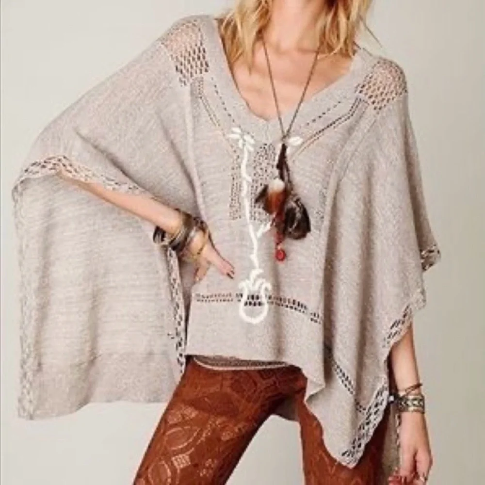 Free People Precious Pointelle Poncho Size Small